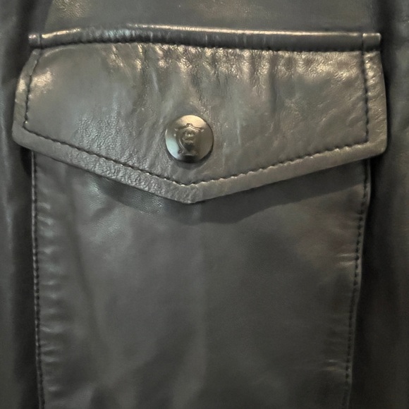 Massimo dutti leather racing jacket in dark blue - Picture 2 of 10